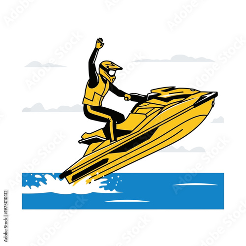 Energetic Jet Ski Rider Performing Aerial Maneuver Above Water Surface