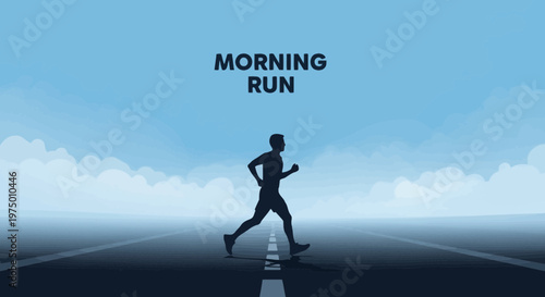 Energetic Silhouette Runner Embraces Dawn's Early Light On Open Road