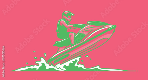 Energetic Jet Ski Rider Splashing Through Water