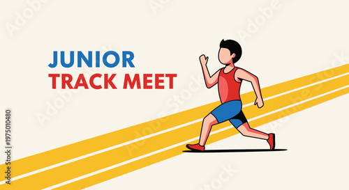 Energetic Junior Athlete Running Fast On Track At Competitive Event