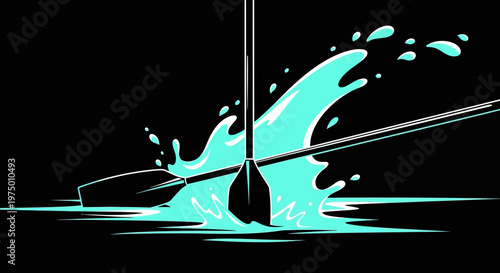 Energetic Water Splash With Paddles Graphic Art Style
