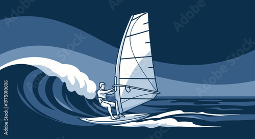 Energetic Windsurfer Riding A Colossal Wave With Grace And Skill