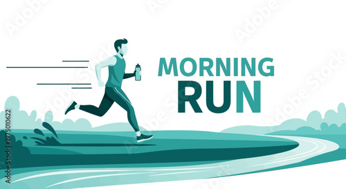 Energetic Man Morning Run Outdoor Landscape With Speed Lines And Motivational Text