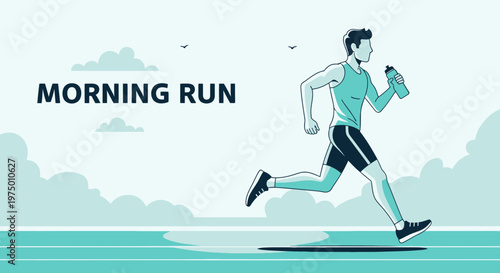 Energetic Man Morning Run Hydration Outdoor Activity