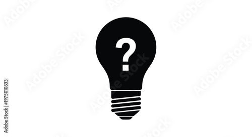 A black silhouette of a lightbulb contains a white question mark representing an idea high quality
