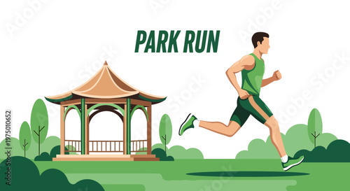 Energetic Man Running Through Serene Park Scene