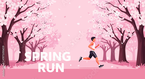 Energetic Spring Run Amongst Blooming Cherry Blossoms Celebration