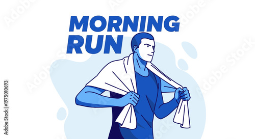 Energetic Man With Towel After Morning Run Outdoor Activity
