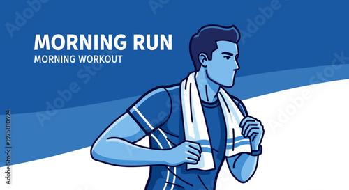 Energetic Man Toweling Off After Early Morning Run And Workout Session