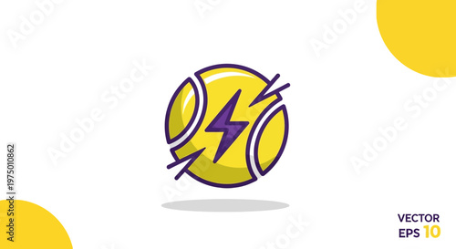 Energetic Tennis Ball Lightning Strike Icon Sports Power Concept