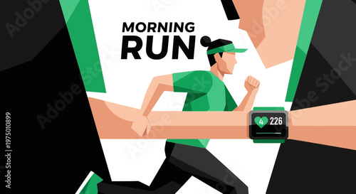 Energetic Morning Run With Smartwatch Heart Rate Monitor And Fitness Tracker