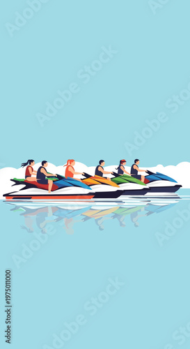 Enjoying Recreational Jet Skiing On A Sunny Day