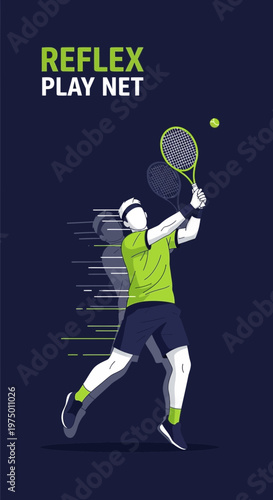 Energetic Tennis Player Executing a Powerful Serve with Dynamic Motion Lines