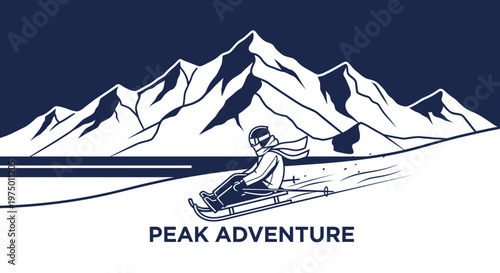 Epic Mountain Sledding Adventure Silhouette Design