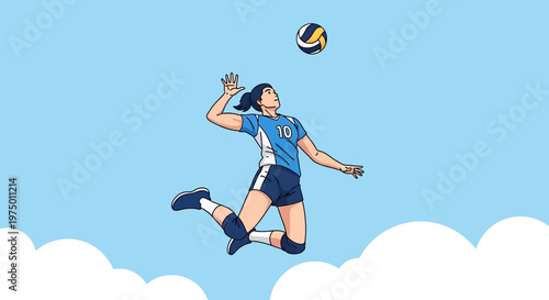 Energetic Volleyball Player Soars High For An Amazing Game Winning Spike