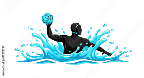 Energetic Water Polo Athlete Mid-Action Dynamic Splash Illustration