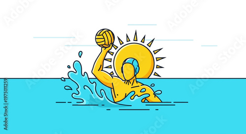 Energetic Water Polo Player Action Shot Under Bright Summer Sun