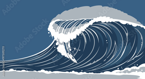 Epic Surfer Rides Giant Ocean Wave Thrilling Watersport Adventure