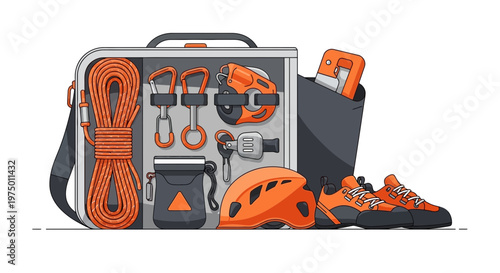 Essential Climbing Gear And Equipment Organized In A Bag