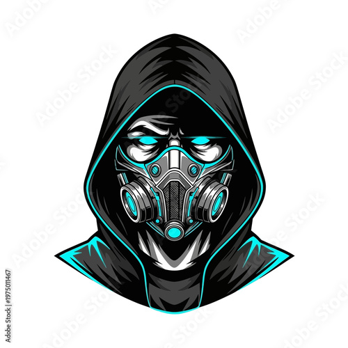 Cyberpunk Hacker in Gas Mask and Hoodie