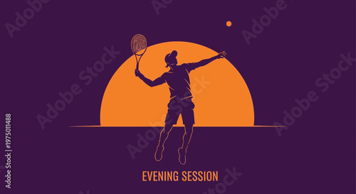 Evening Tennis Serve Silhouette With Dramatic Sunset Backdrop