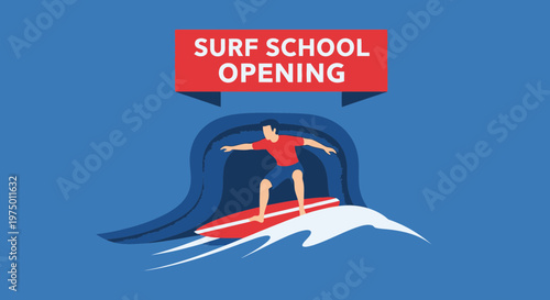 Exciting Surf School Opening Announcement Illustration