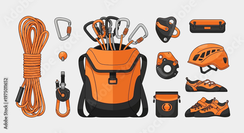 Essential Climbing Gear Organized In Vibrant Orange Collection