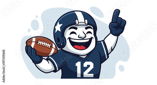 Excited Football Mascot Holding Ball And Pointing Upwards