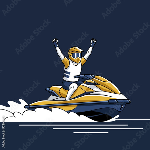 Excited Jet Ski Rider Celebrates Victory On Water