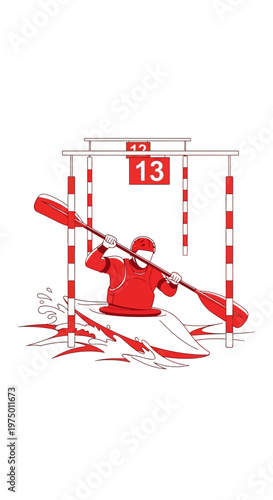 Exciting Whitewater Kayaking Athlete Navigates Gates