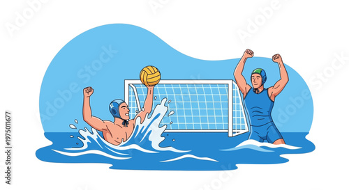 Exciting Water Polo Match Victory Celebration With Athletes In The Water