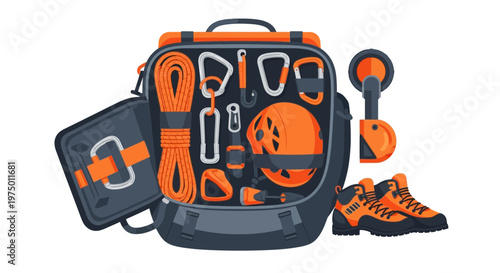 Essential Climbing Gear Packed Neatly In A Backpack For Adventure