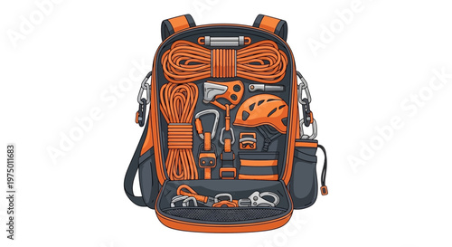 Essential Climbing Gear Packed In Orange Backpack For Outdoor Adventures