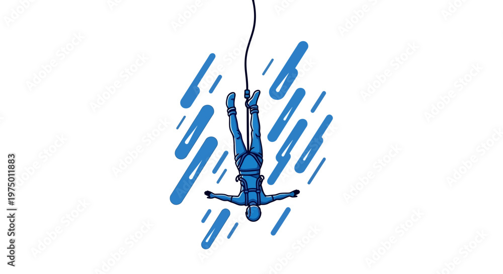 Fototapeta premium Exciting Bungee Jump Action Illustration With Blue Streaks