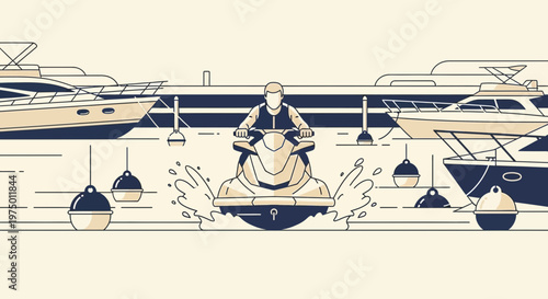 Exhilarating Jet Ski Ride Amidst Luxurious Yachts In Scenic Harbor