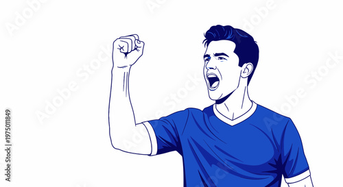Excited Young Man Celebrating Victory With Raised Fist And Open Mouth