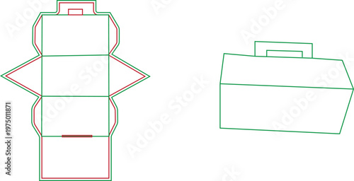 Gable Box Packaging Dieline Template with Handle and 3D Mockup Vector Illustration for Product Design
