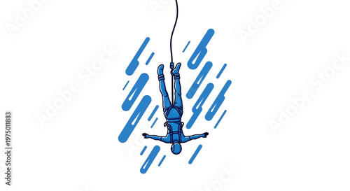 Exciting Bungee Jump Action Illustration With Blue Streaks