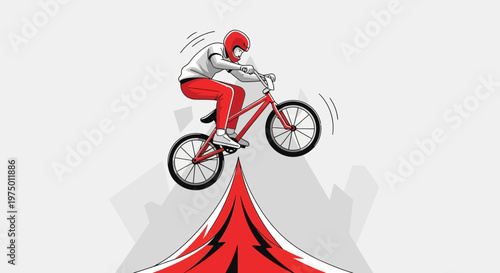 Exciting Bicycle Jump Action Silhouette Art With Red Ramp