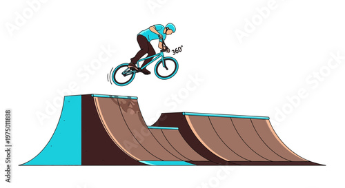 Exciting BMX Rider Performs Mid-Air 360 Degree Jump Over Ramps