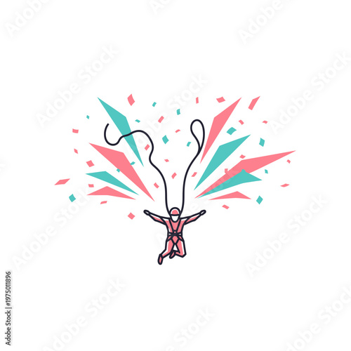 Exciting Bungee Jumper Mid-Air With Exploding Confetti Celebration