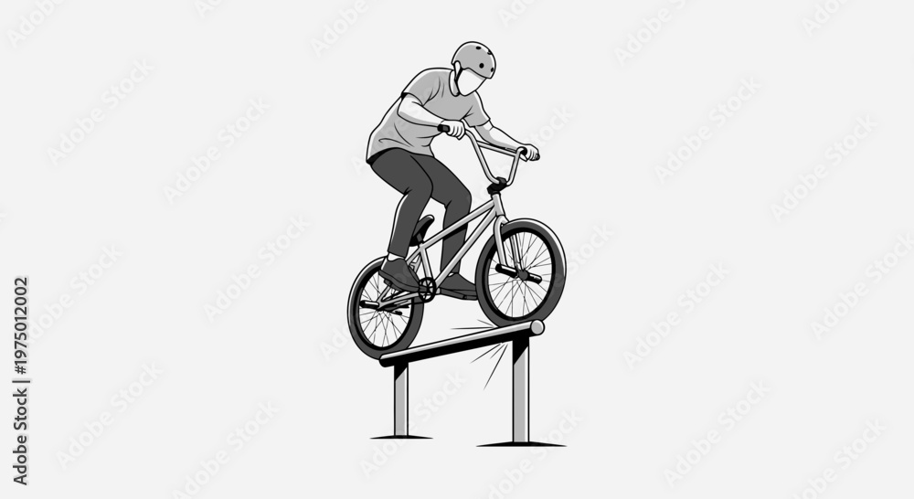 Fototapeta premium Extreme BMX Rider Performing A Rail Grind Trick On A Bike