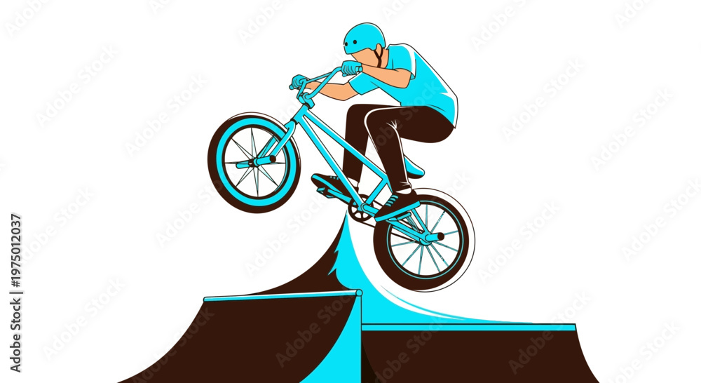 Fototapeta premium Extreme Bmx Rider Performs Aerial Acrobatics On A Ramp