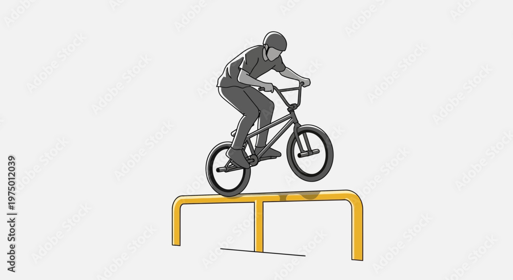 Fototapeta premium Extreme BMX Rider Performs Stunts On A Yellow Rail