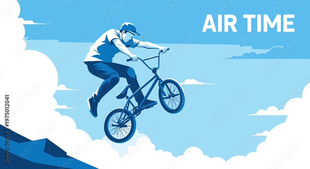 Fototapeta premium Extreme Bmx Rider Soaring Through The Clouds In A Dynamic Aerial Stunt