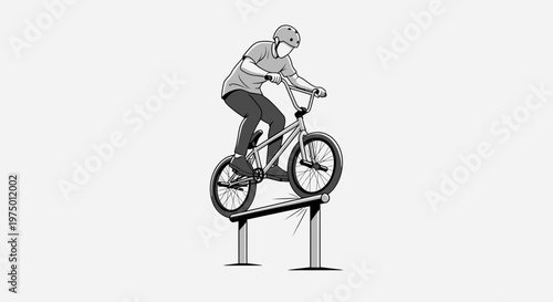 Extreme BMX Rider Performing A Rail Grind Trick On A Bike