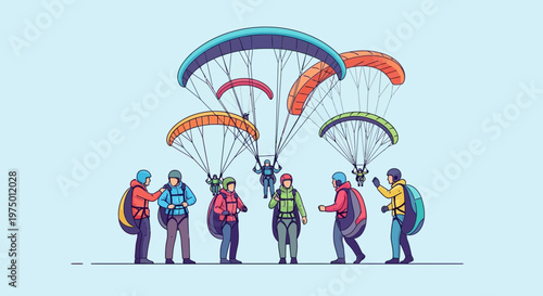 Exciting Group Paragliding Adventure Under Colorful Canopies