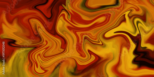 Abstract surreal acrylic fire flames wallpaper template. Orange bright fire red marble texture liquid design background. Luxurious flow liquid lines design element.  Liquify Abstract Pattern.