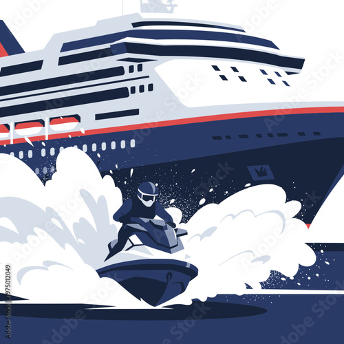 Exciting Jet Ski Adventure Alongside Grand Cruise Ship Nautical Thrill