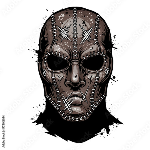 Horror mask with stitches and dark background, scary, creepy, horror, Halloween